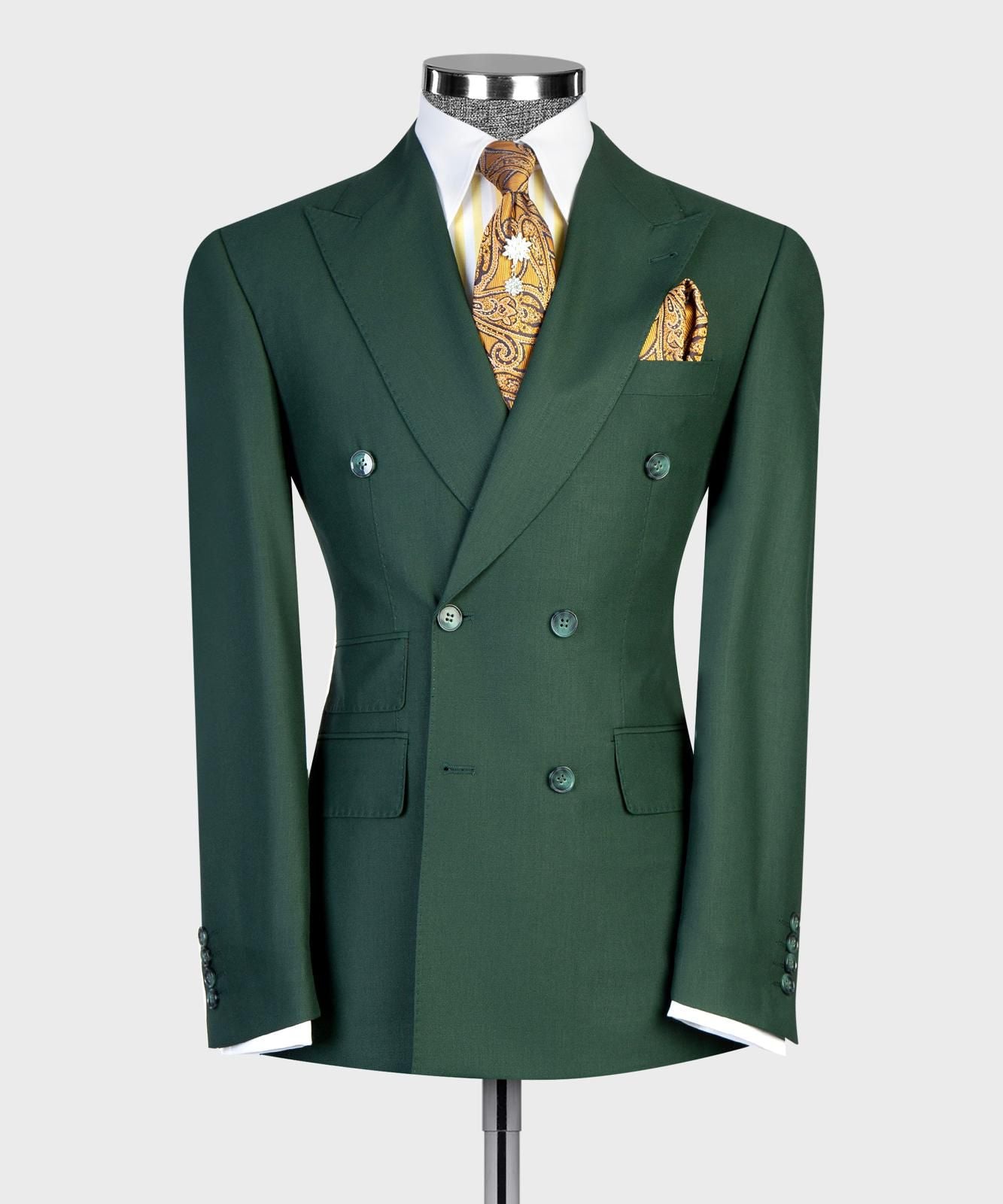 Men’s Double-Breasted Formal Suit Set – Blazer, Trousers, Tie & Pocket Square