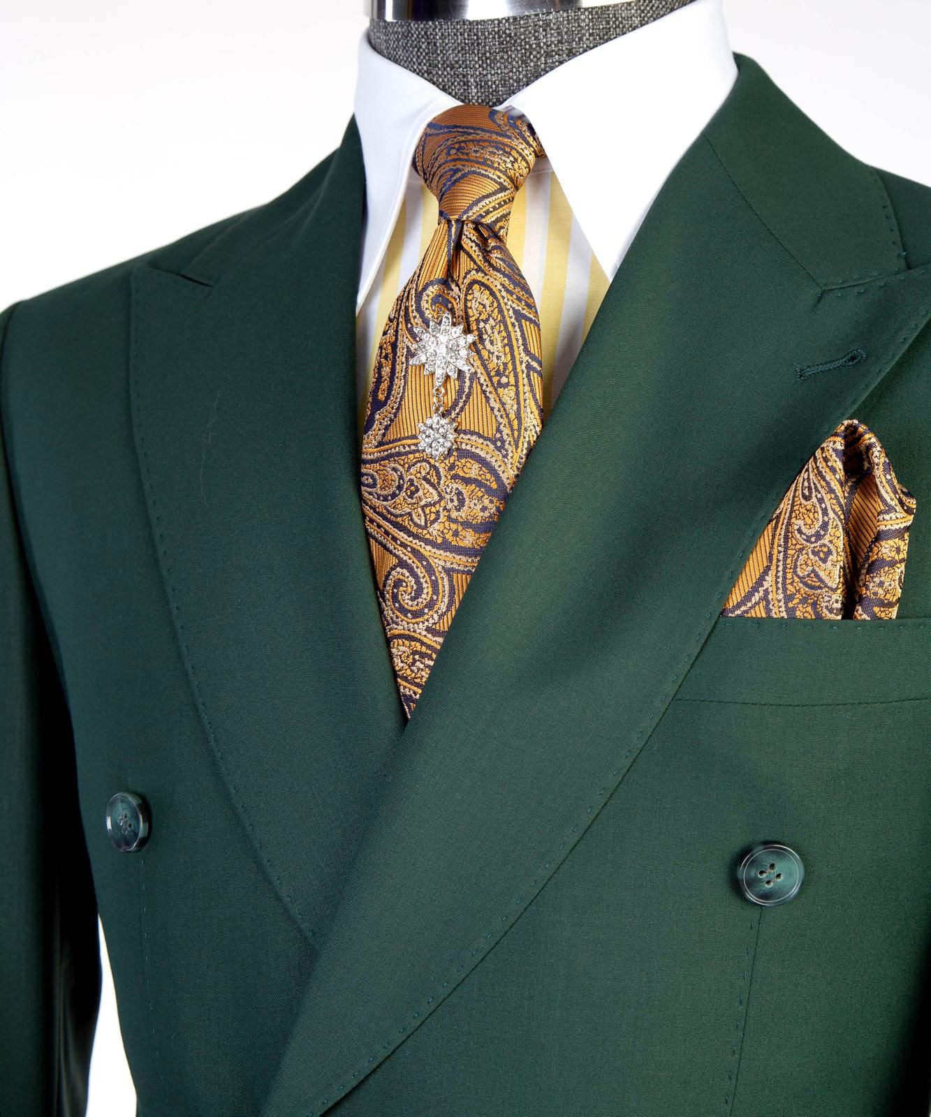 Men’s Double-Breasted Formal Suit Set – Blazer, Trousers, Tie & Pocket Square