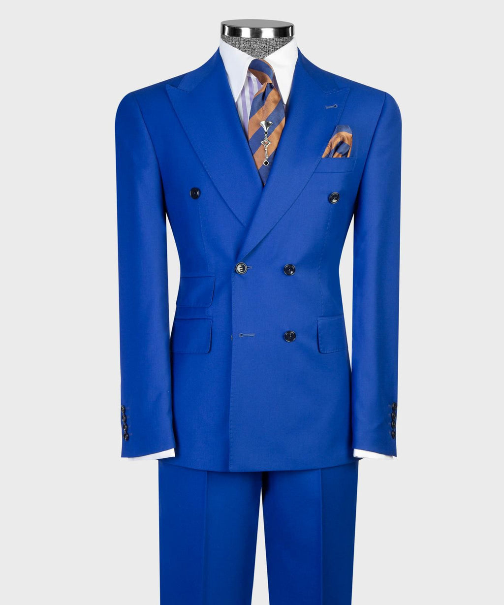 Men’s Double-Breasted Formal Suit Set – Blazer, Trousers, Tie & Pocket Square