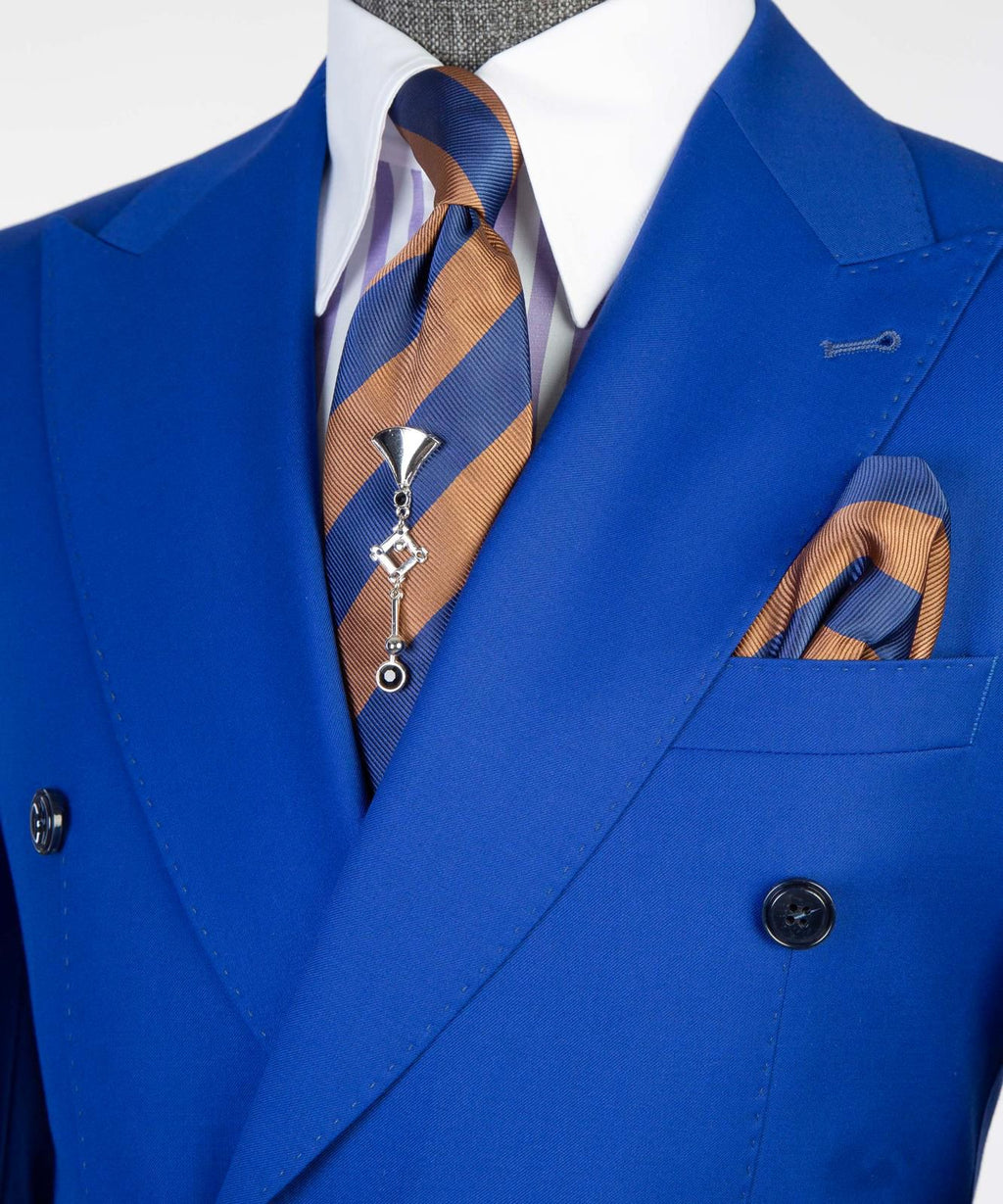 Men’s Double-Breasted Formal Suit Set – Blazer, Trousers, Tie & Pocket Square