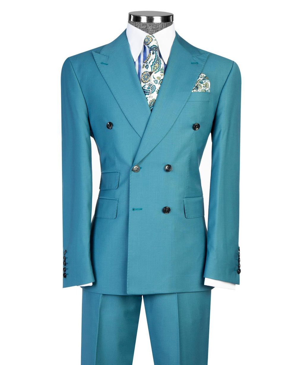 Men’s Double-Breasted Formal Suit Set – Blazer, Trousers, Tie & Pocket Square
