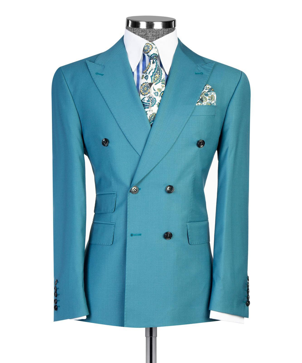 Men’s Double-Breasted Formal Suit Set – Blazer, Trousers, Tie & Pocket Square