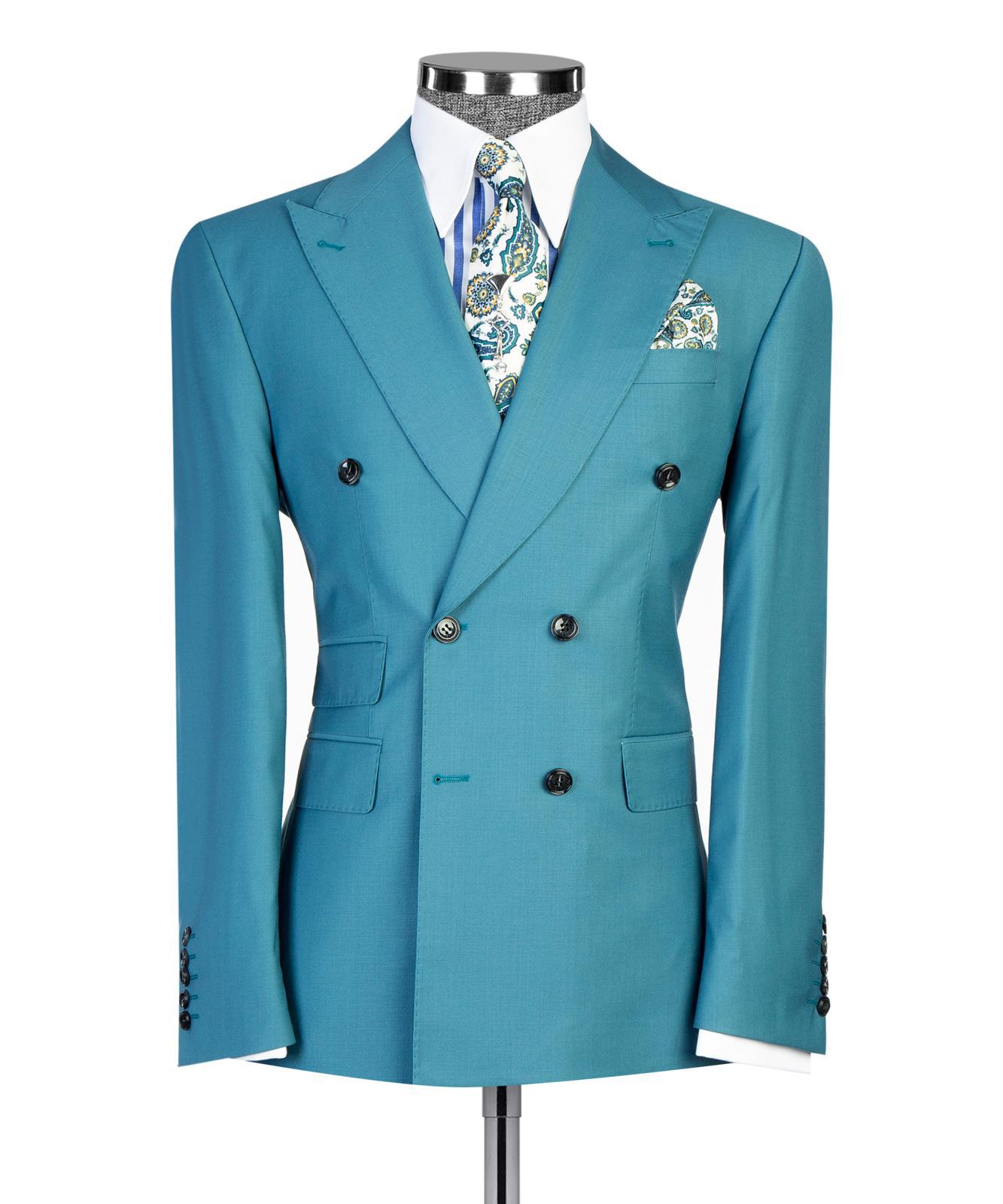 Men’s Double-Breasted Formal Suit Set – Blazer, Trousers, Tie & Pocket Square