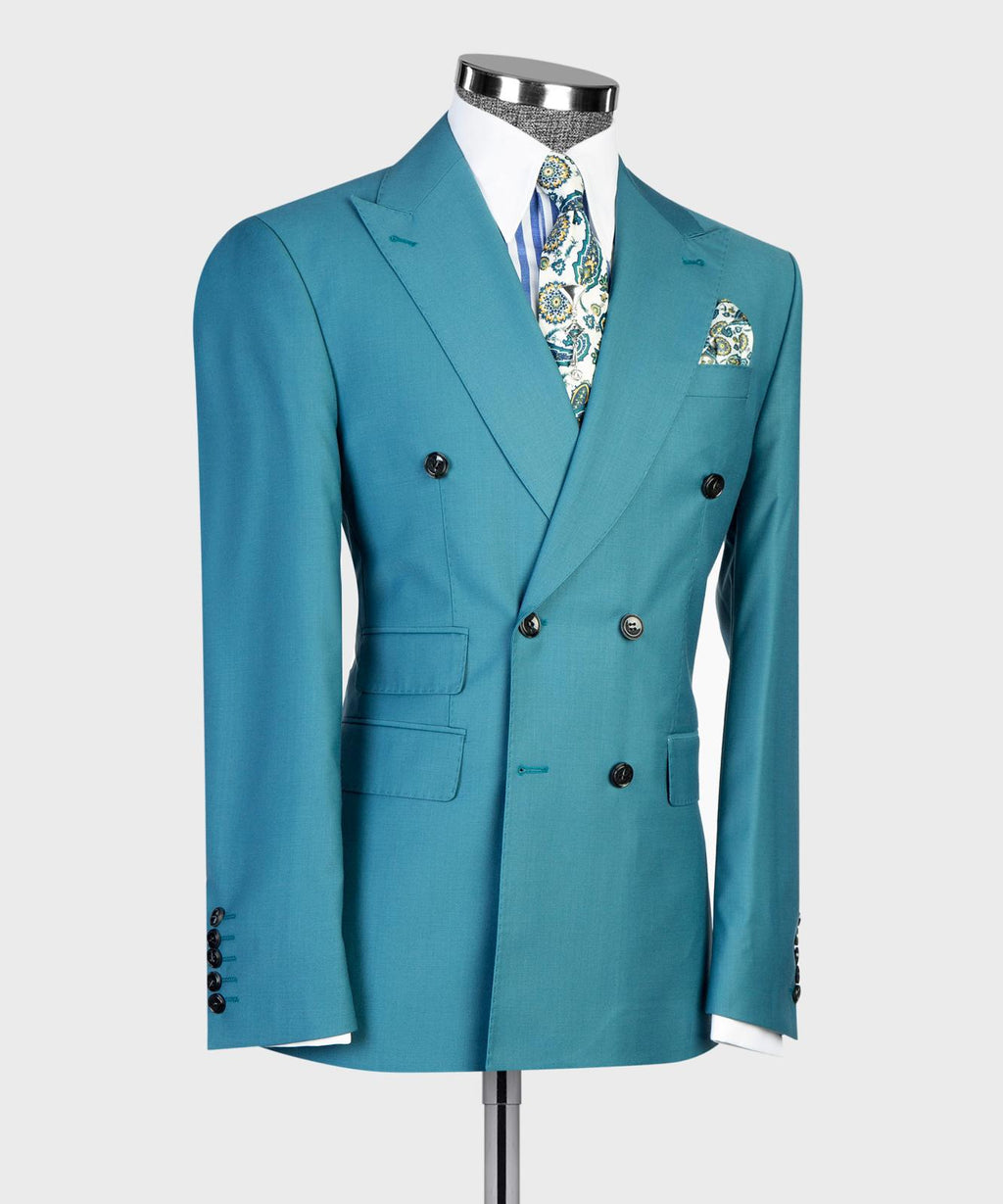 Men’s Double-Breasted Formal Suit Set – Blazer, Trousers, Tie & Pocket Square