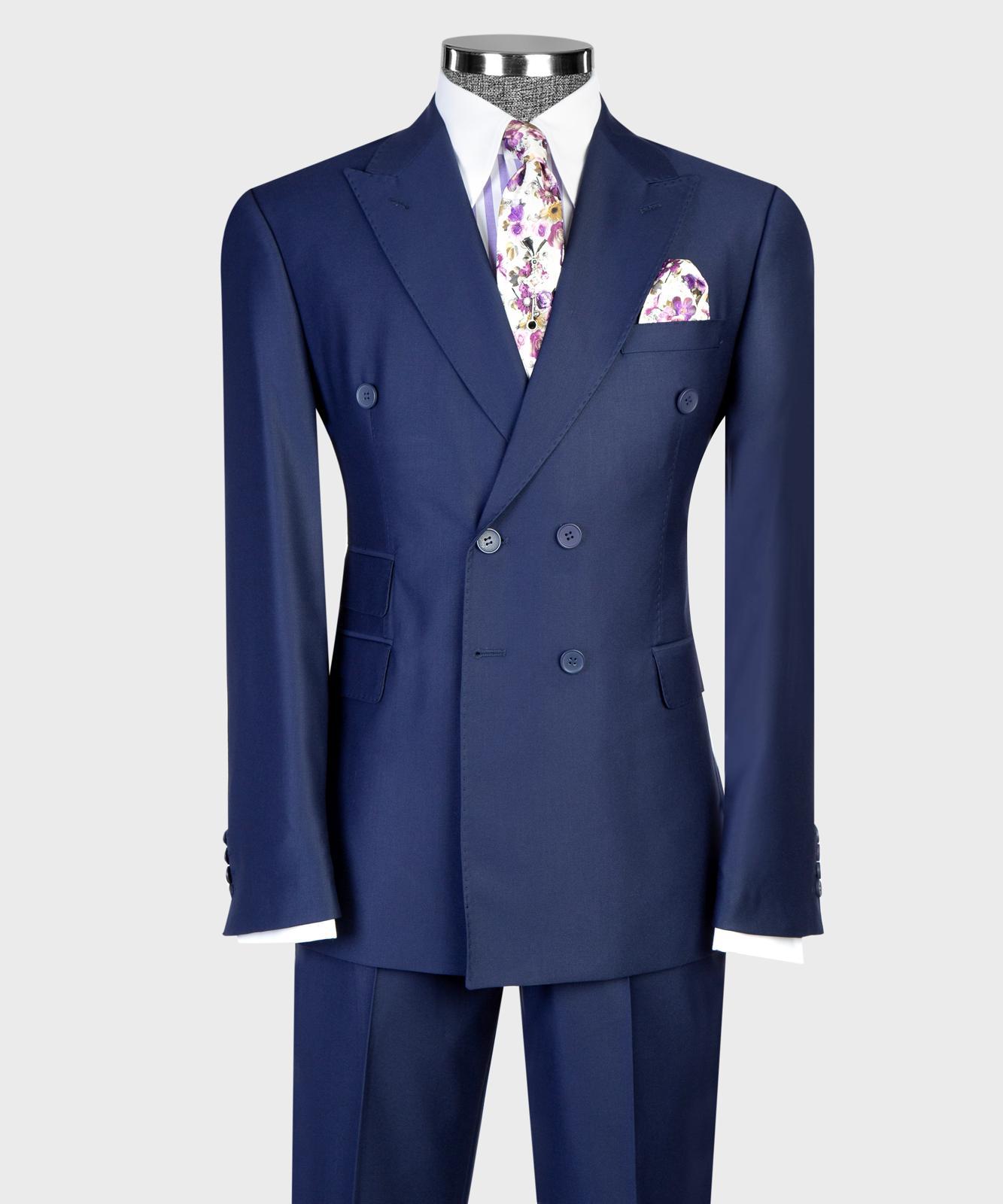 Men’s Double-Breasted Formal Suit Set – Blazer, Trousers, Tie & Pocket Square