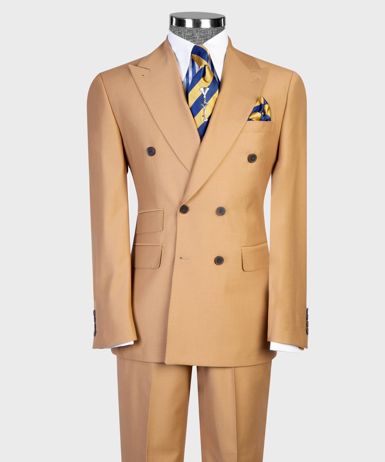 Men’s Double-Breasted Formal Suit Set – Blazer, Trousers, Tie & Pocket Square