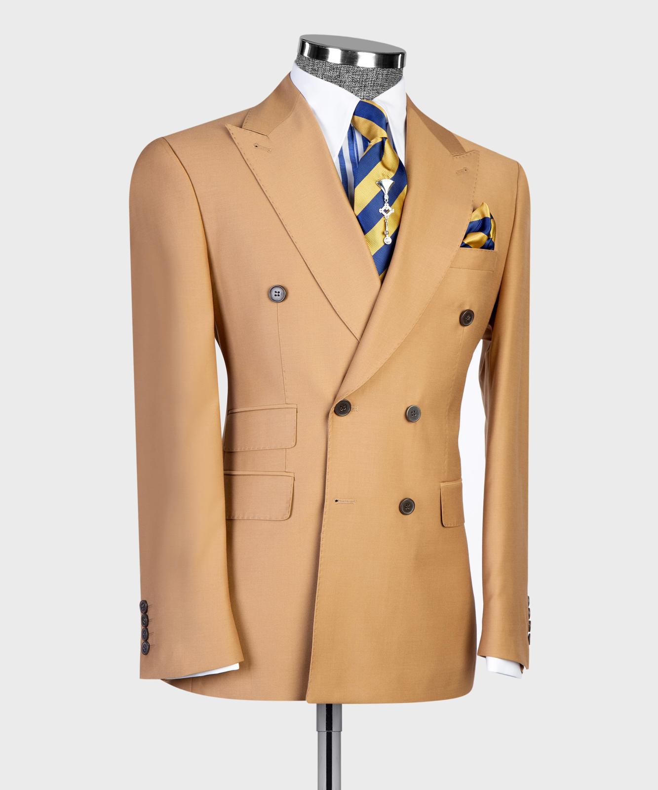 Men’s Double-Breasted Formal Suit Set – Blazer, Trousers, Tie & Pocket Square