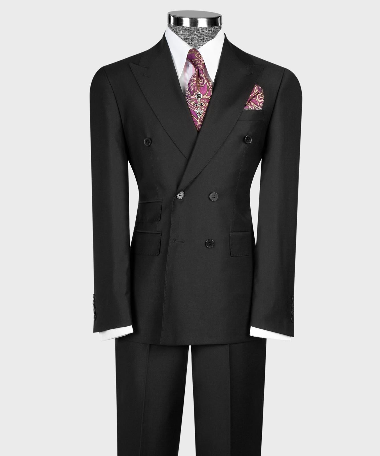 Men’s Double-Breasted Formal Suit Set – Blazer, Trousers, Tie & Pocket Square