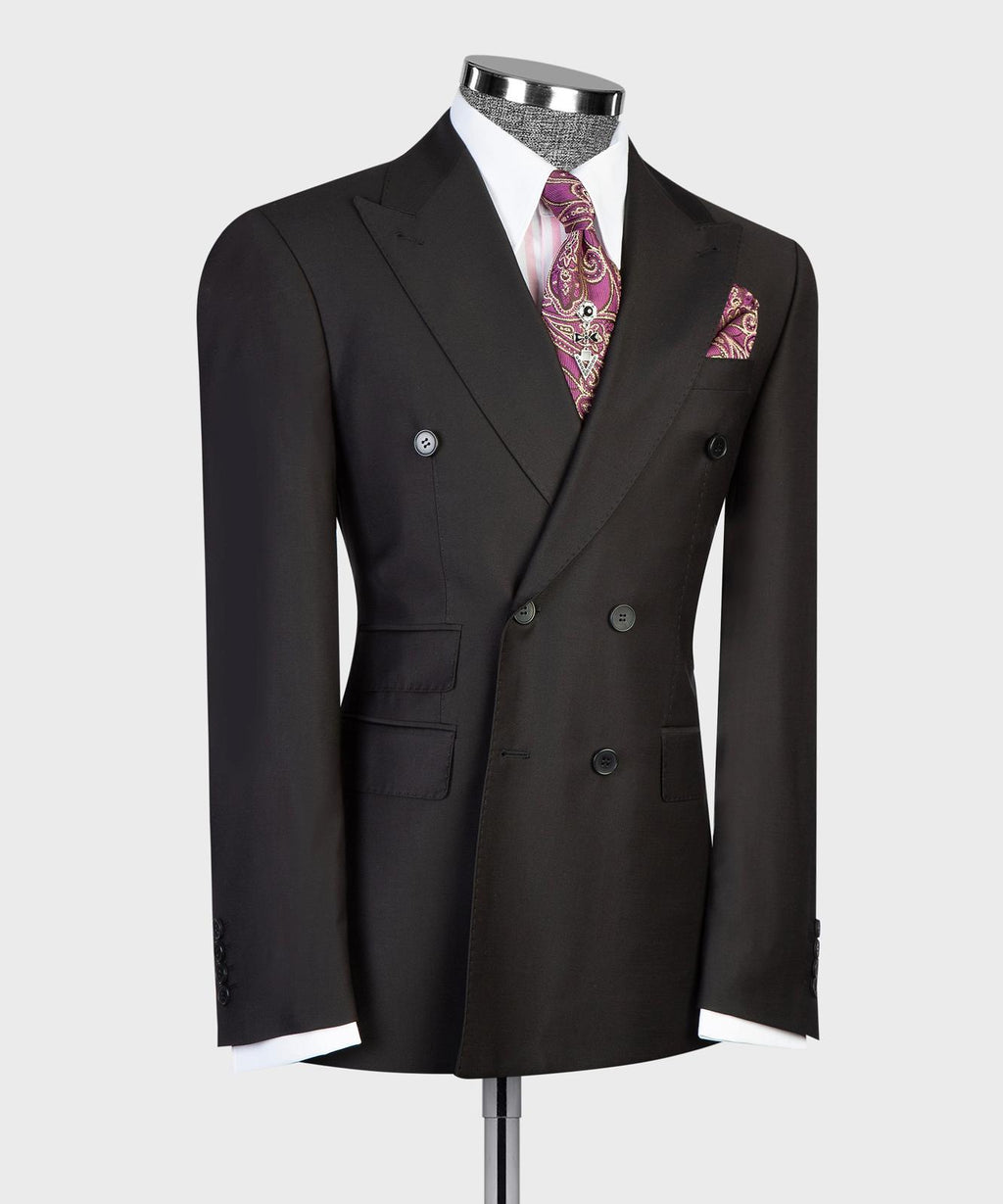 Men’s Double-Breasted Formal Suit Set – Blazer, Trousers, Tie & Pocket Square