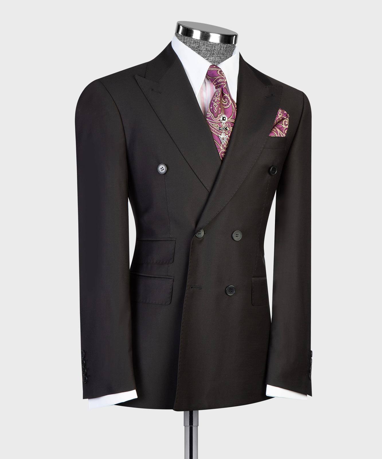 Men’s Double-Breasted Formal Suit Set – Blazer, Trousers, Tie & Pocket Square