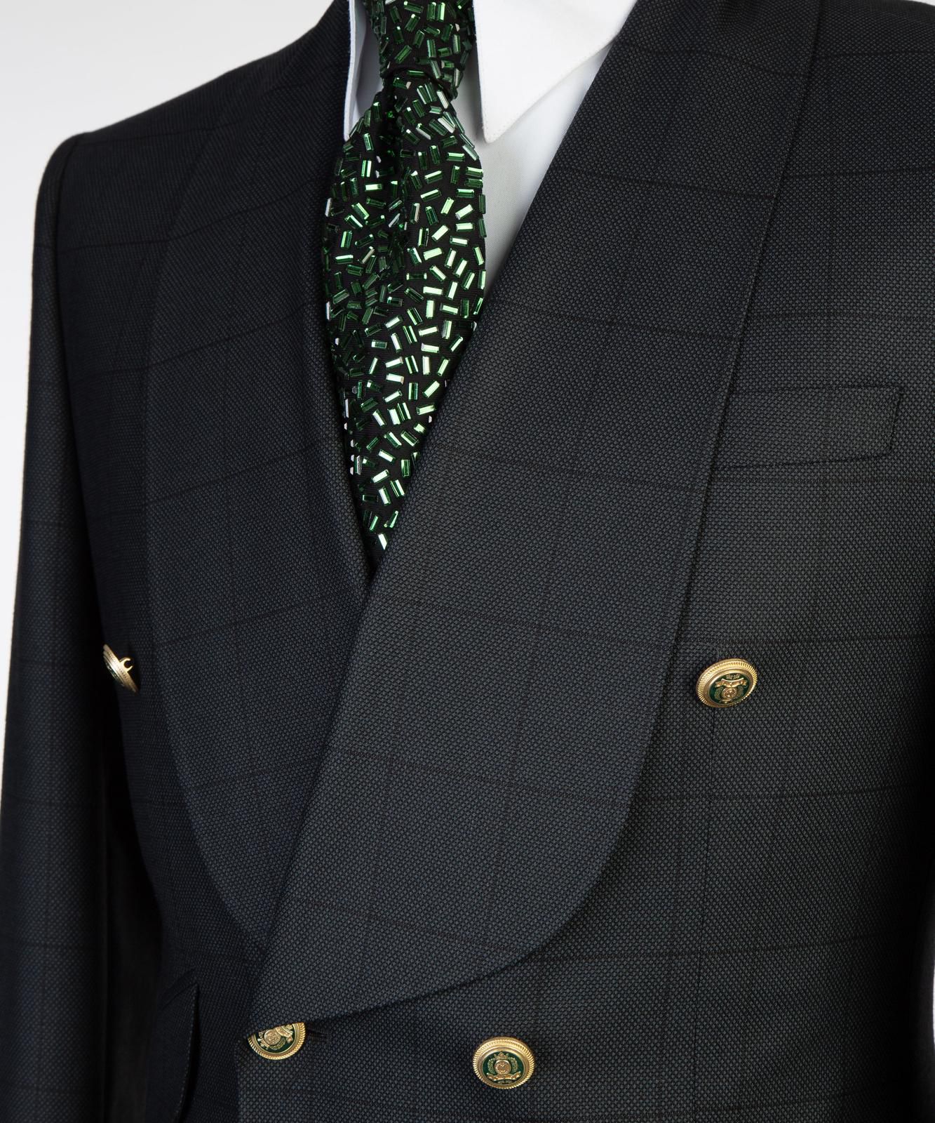 Men’s Luxury Double-Breasted Checkered Suit – Blazer & Trousers with Matching Tie