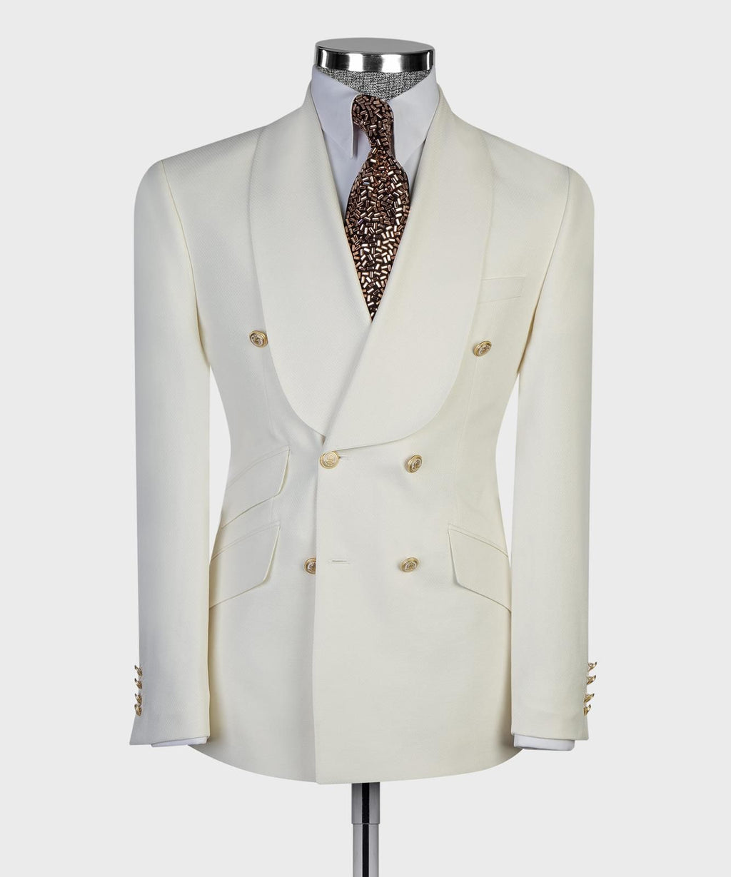 Men’s Luxury Double-Breasted Checkered Suit – Blazer & Trousers with Matching Tie