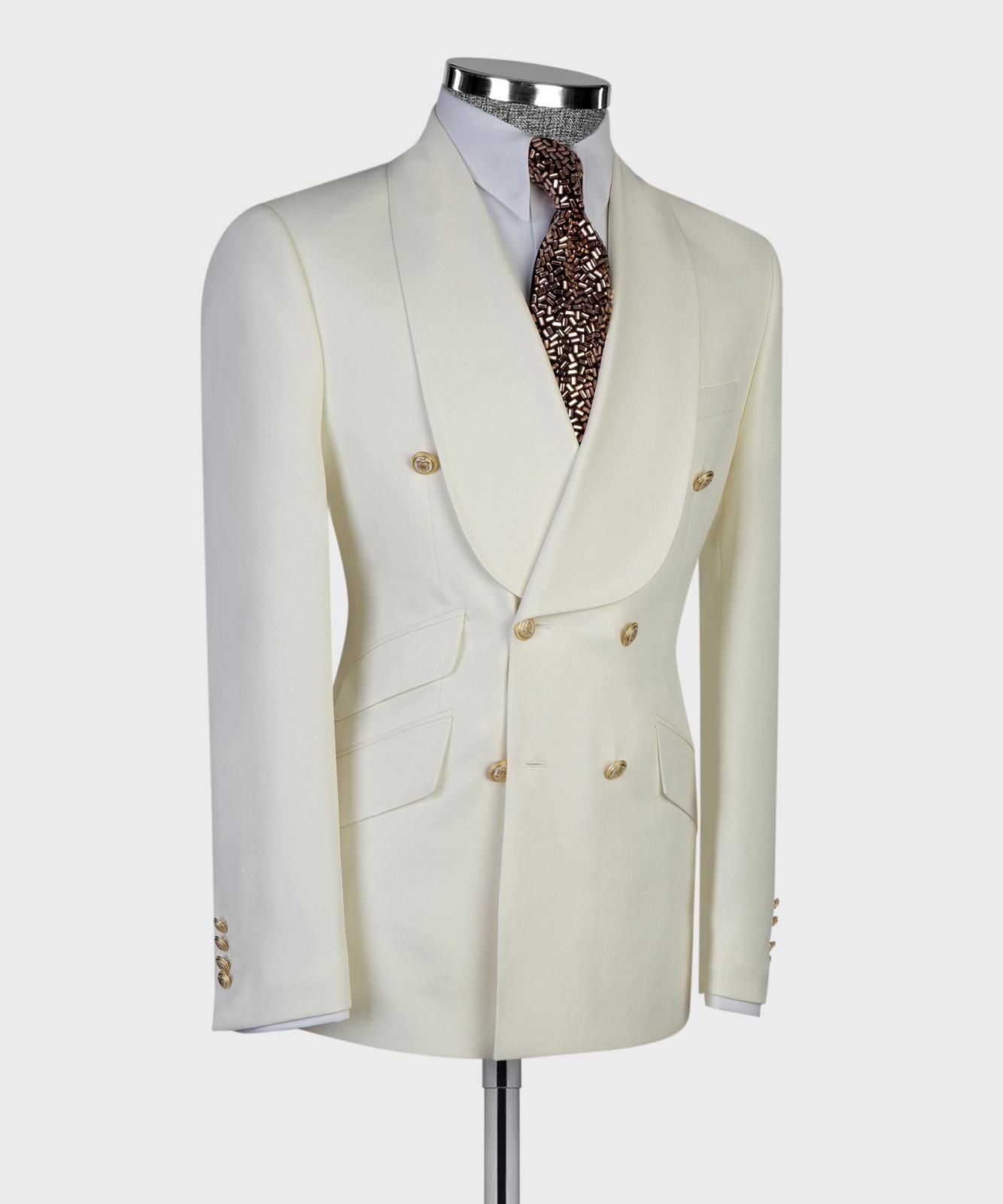Men’s Luxury Double-Breasted Checkered Suit – Blazer & Trousers with Matching Tie