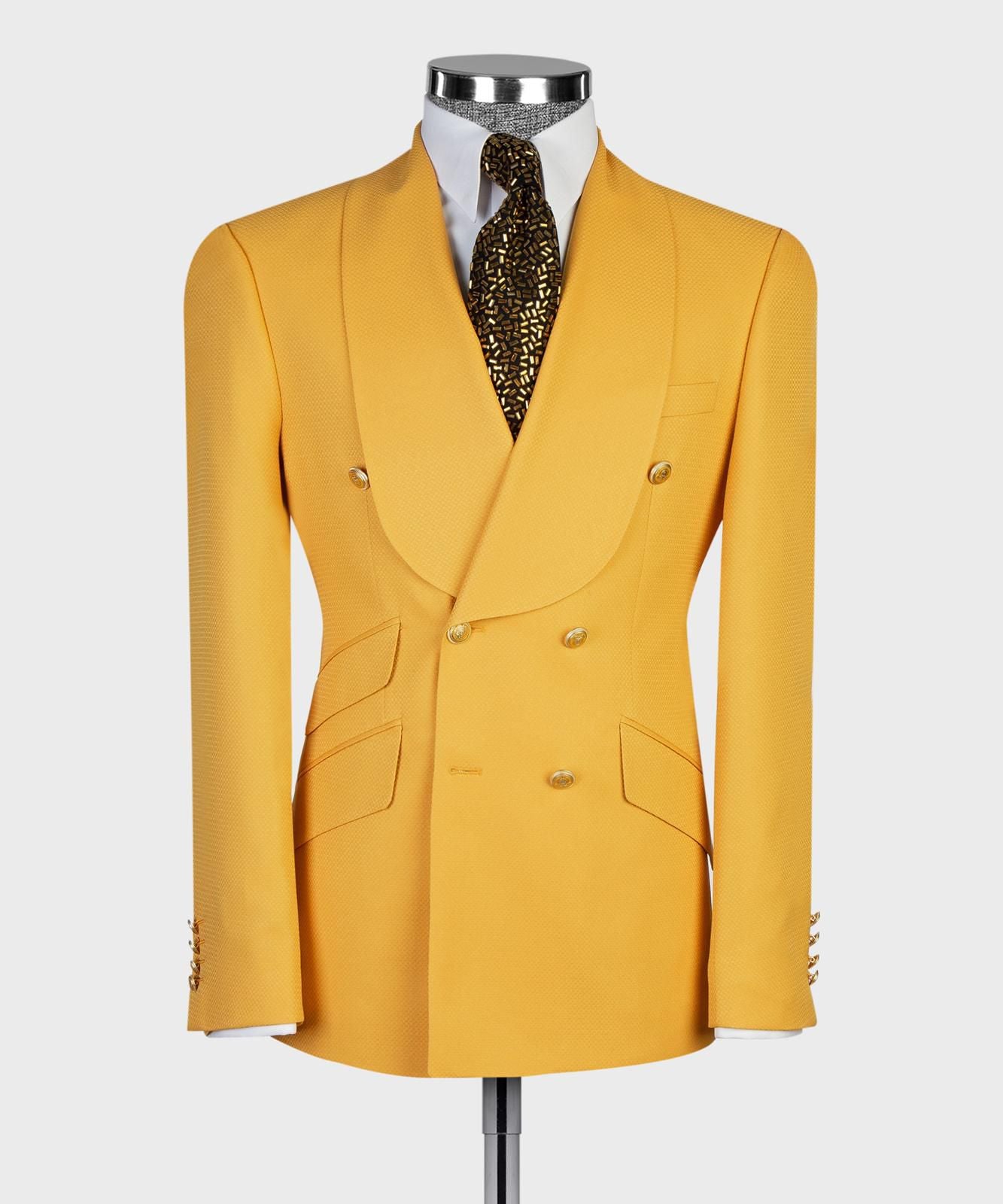 Men’s Luxury Double-Breasted Checkered Suit – Blazer & Trousers with Matching Tie