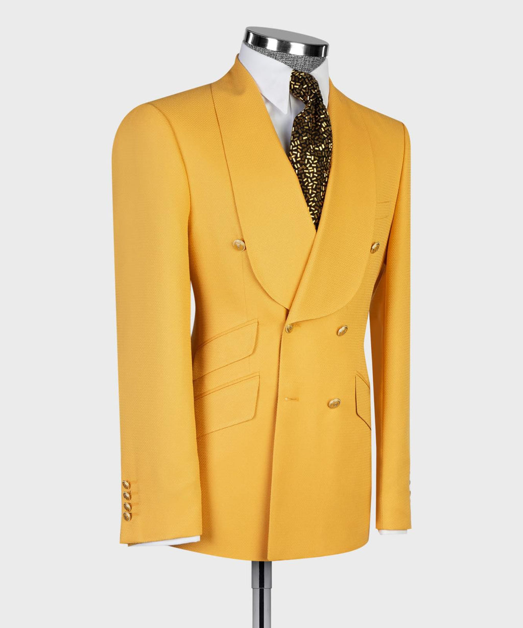 Men’s Luxury Double-Breasted Checkered Suit – Blazer & Trousers with Matching Tie