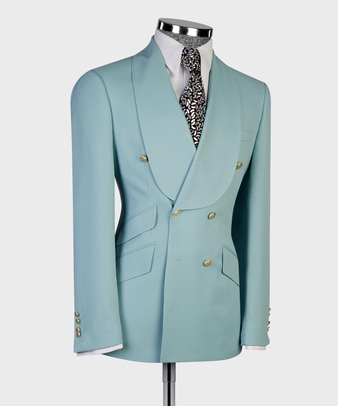 Men’s Luxury Double-Breasted Checkered Suit – Blazer & Trousers with Matching Tie