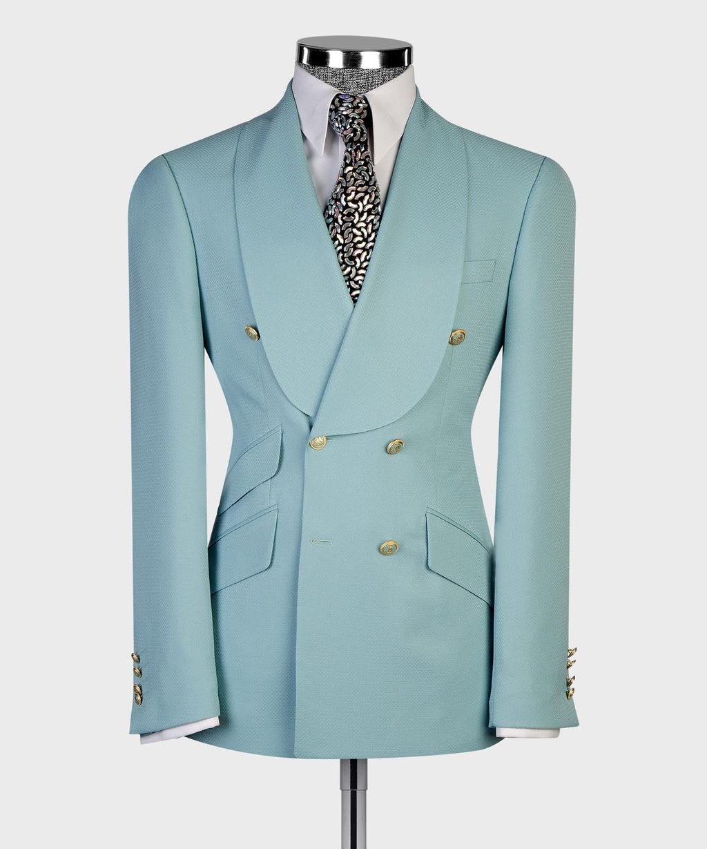 Men’s Luxury Double-Breasted Checkered Suit – Blazer & Trousers with Matching Tie