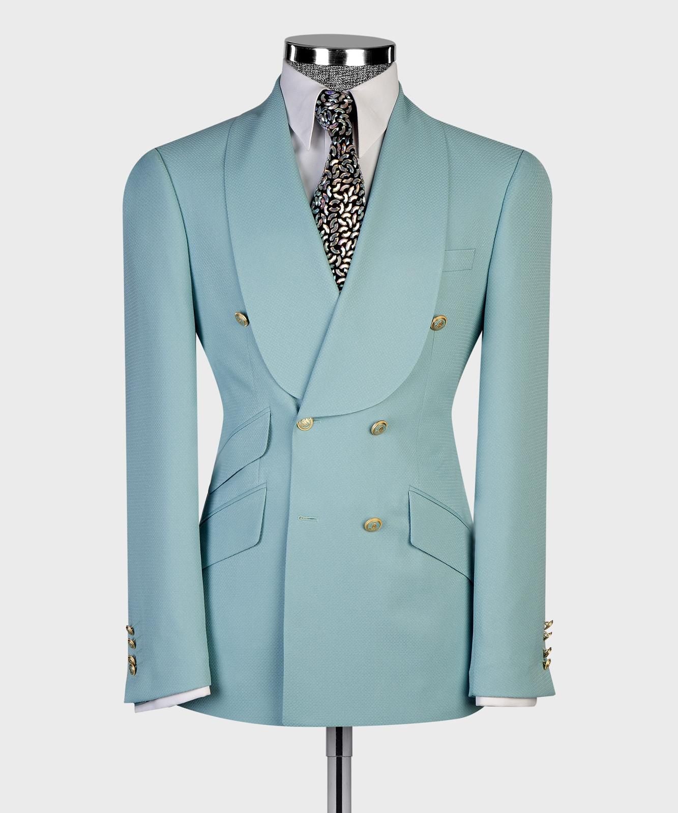 Men’s Luxury Double-Breasted Checkered Suit – Blazer & Trousers with Matching Tie