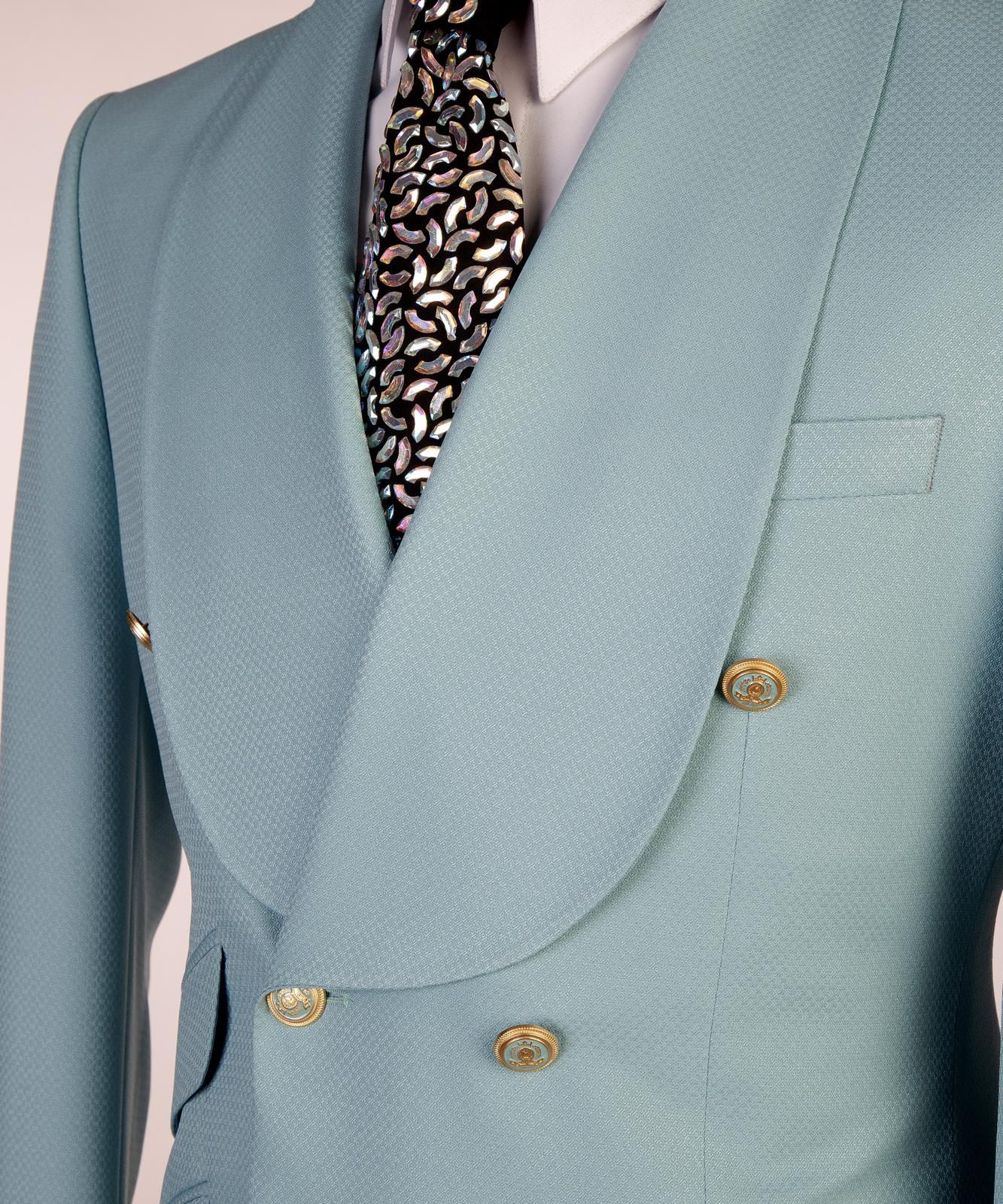 Men’s Luxury Double-Breasted Checkered Suit – Blazer & Trousers with Matching Tie