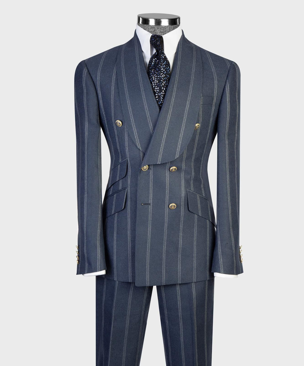 Men’s Luxury Double-Breasted Checkered Suit – Blazer & Trousers with Matching Tie