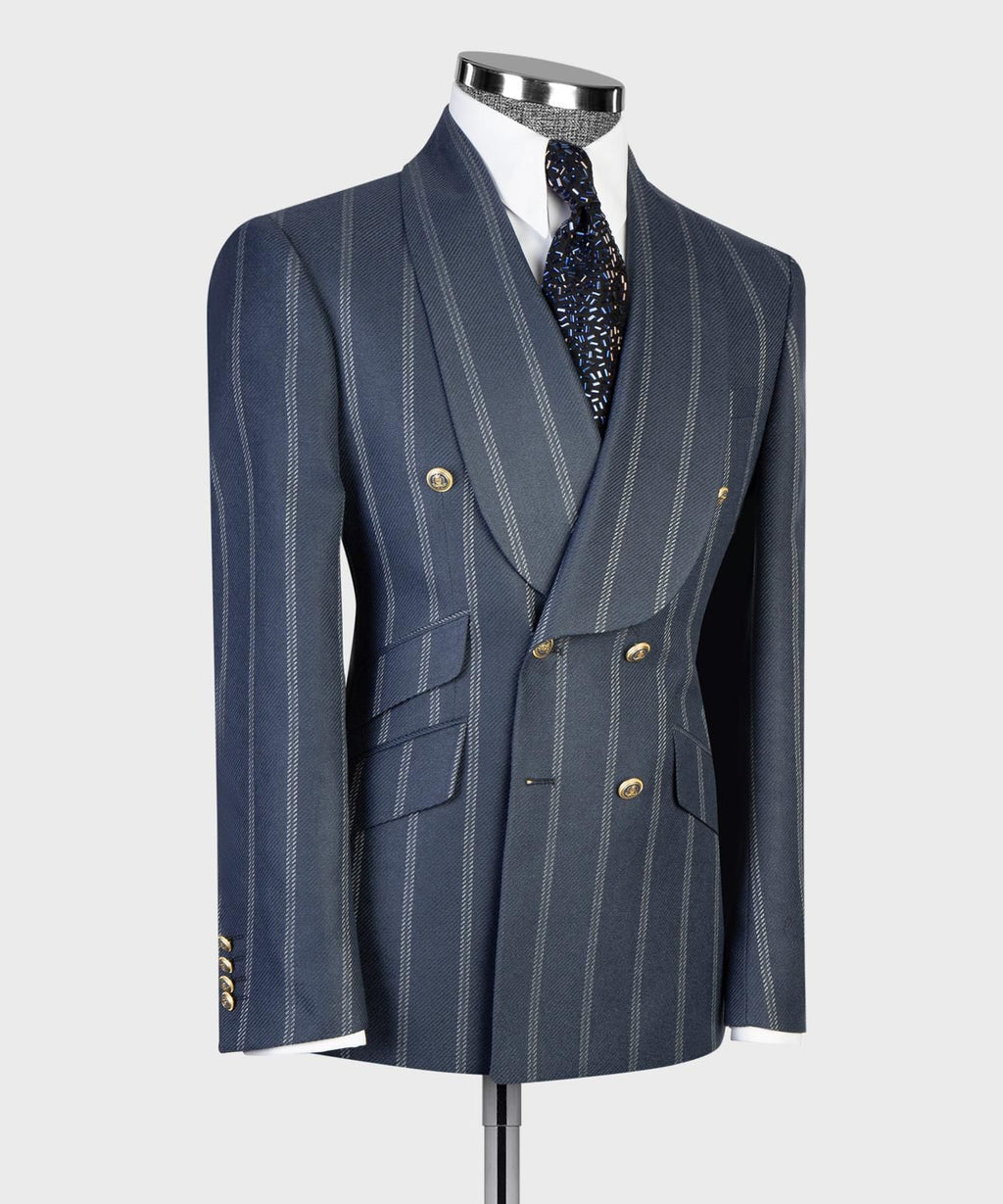 Men’s Luxury Double-Breasted Checkered Suit – Blazer & Trousers with Matching Tie