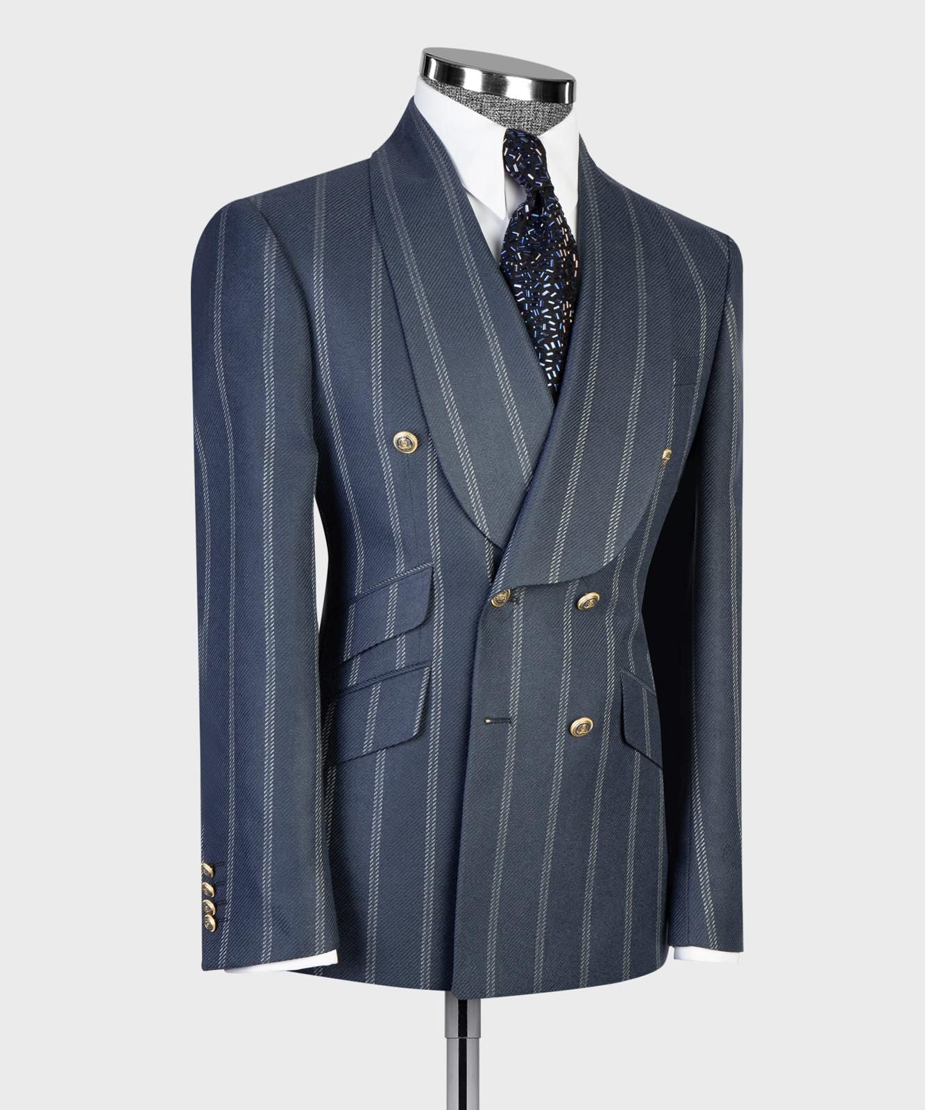 Men’s Luxury Double-Breasted Checkered Suit – Blazer & Trousers with Matching Tie