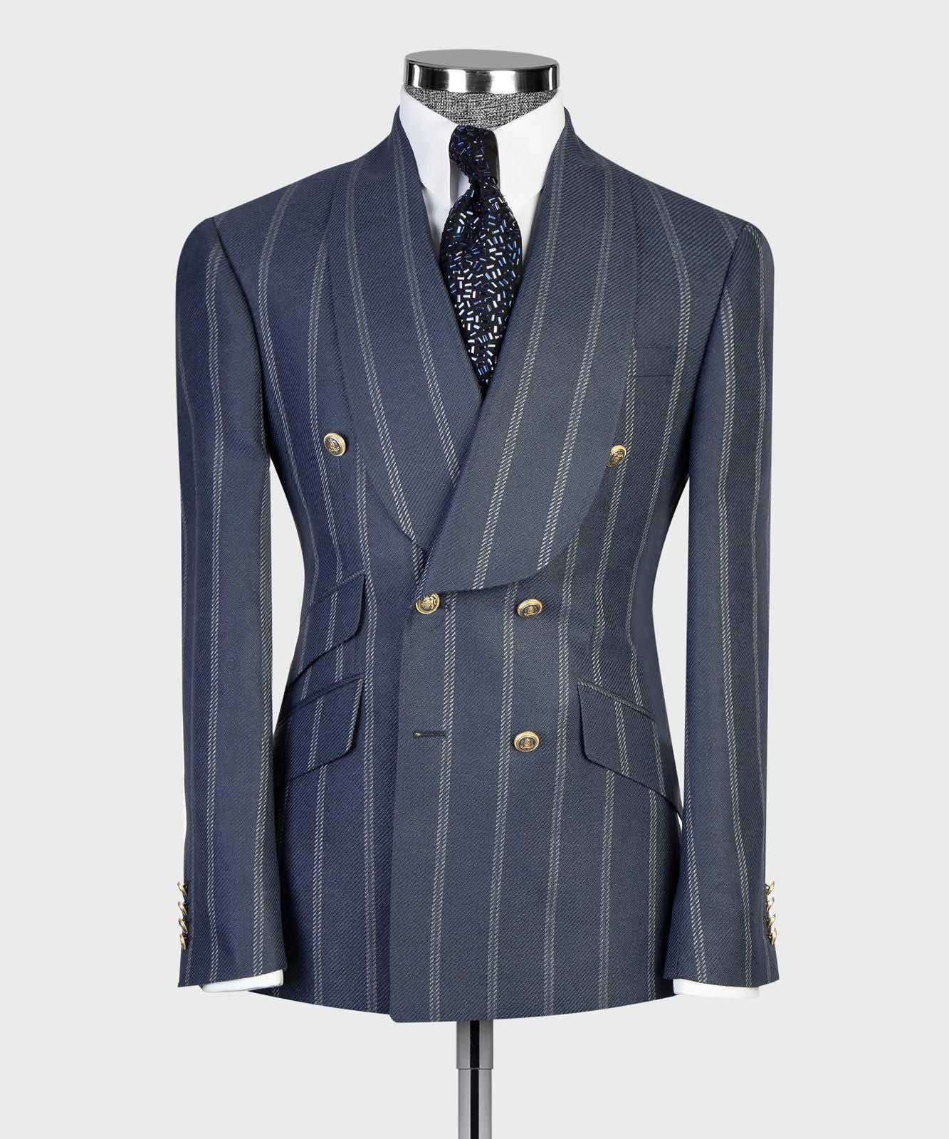 Men’s Luxury Double-Breasted Checkered Suit – Blazer & Trousers with Matching Tie