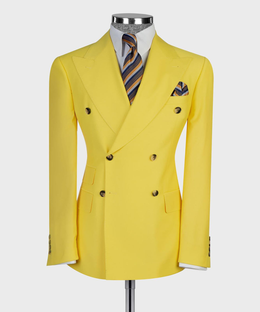 Men’s Luxury Double-Breasted Flared Suit Set – Blazer, Trousers, Tie & Pocket Square