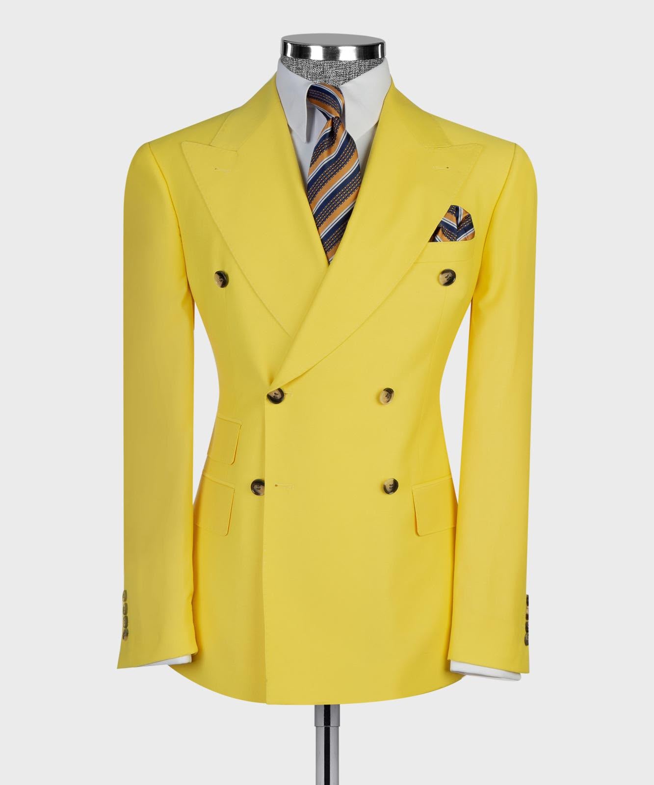 Men’s Luxury Double-Breasted Flared Suit Set – Blazer, Trousers, Tie & Pocket Square