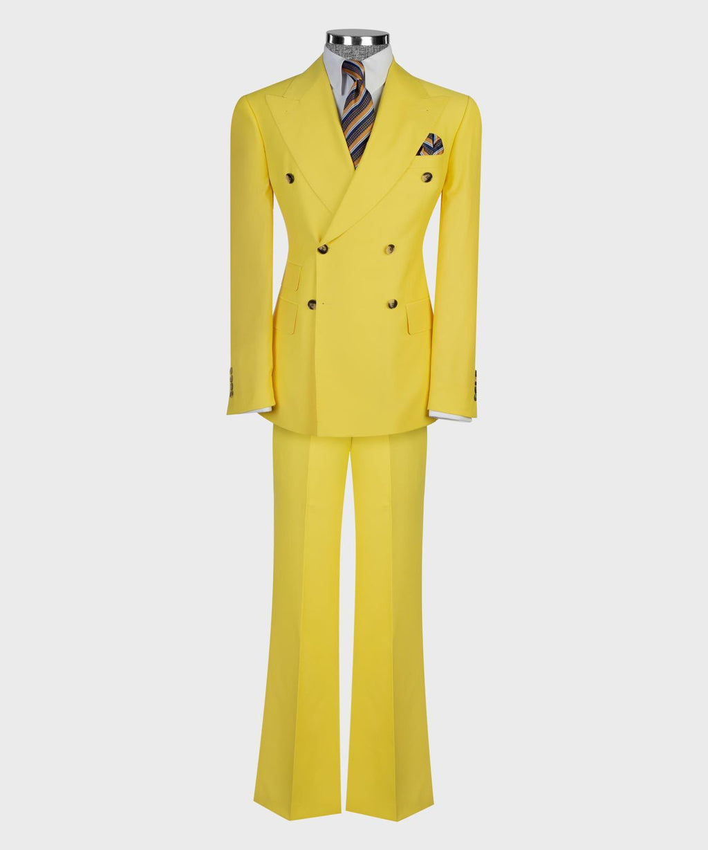 Men’s Luxury Double-Breasted Flared Suit Set – Blazer, Trousers, Tie & Pocket Square