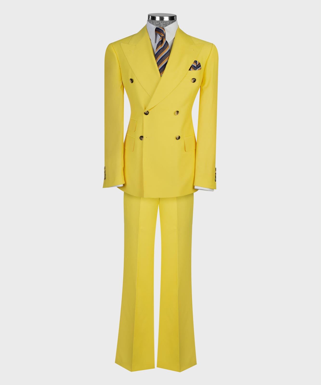 Men’s Luxury Double-Breasted Flared Suit Set – Blazer, Trousers, Tie & Pocket Square
