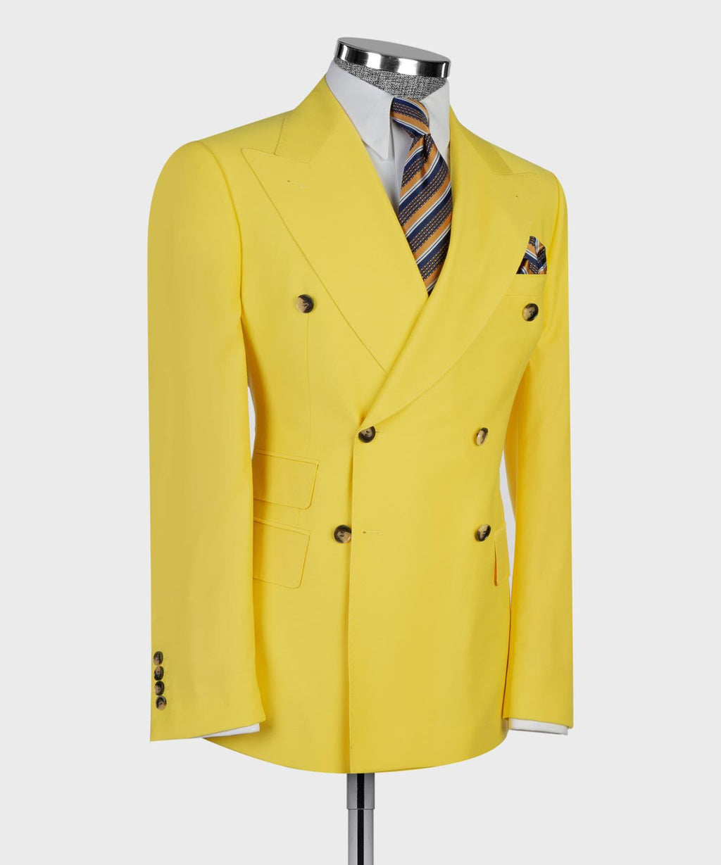 Men’s Luxury Double-Breasted Flared Suit Set – Blazer, Trousers, Tie & Pocket Square