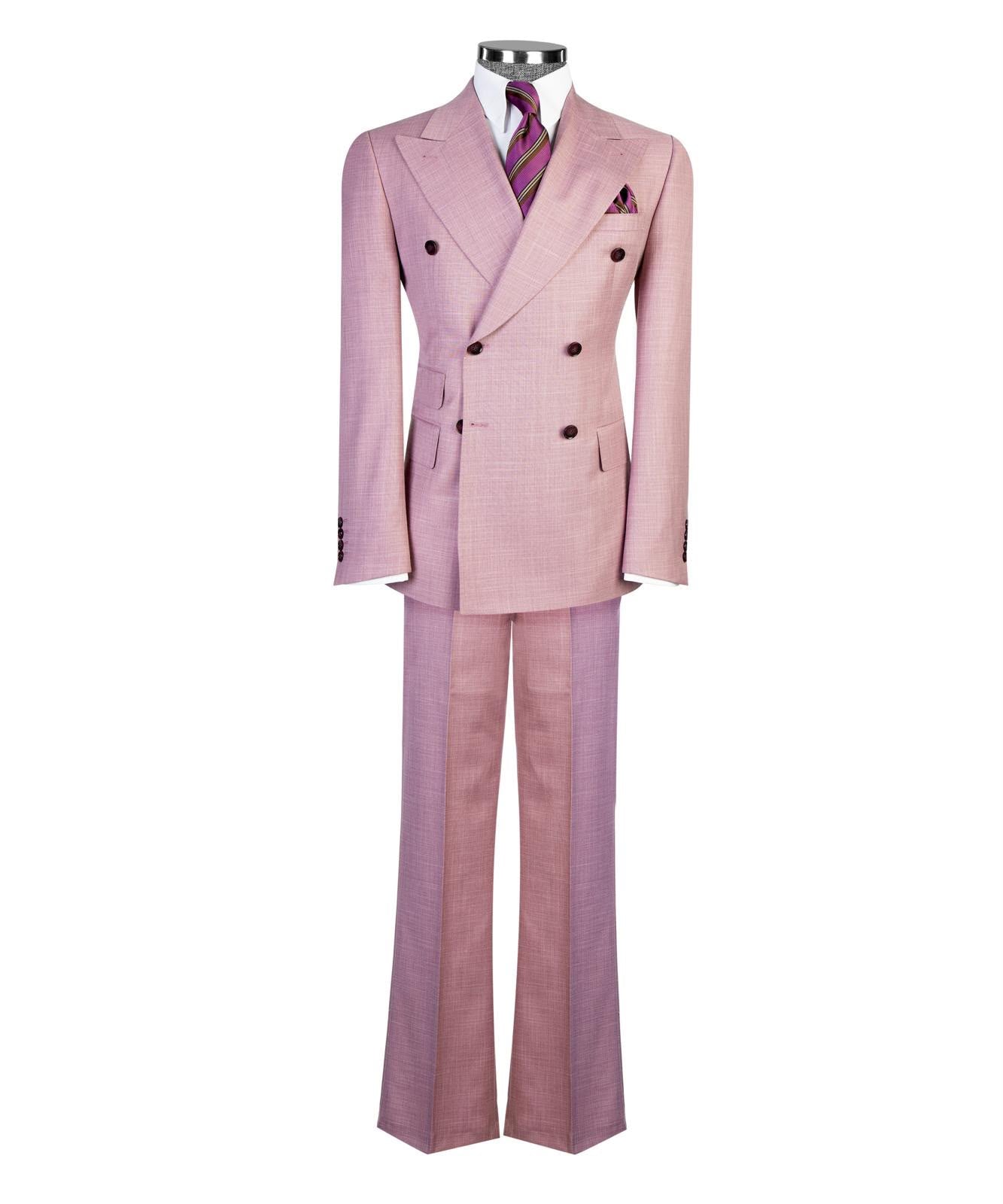 Men’s Luxury Double-Breasted Flared Suit Set – Blazer, Trousers, Tie & Pocket Square