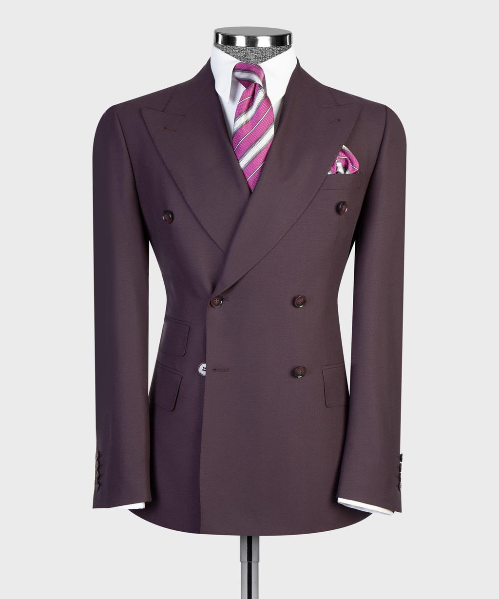 Men’s Luxury Double-Breasted Flared Suit Set – Blazer, Trousers, Tie & Pocket Square