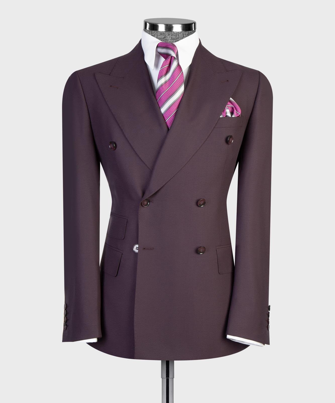 Men’s Luxury Double-Breasted Flared Suit Set – Blazer, Trousers, Tie & Pocket Square