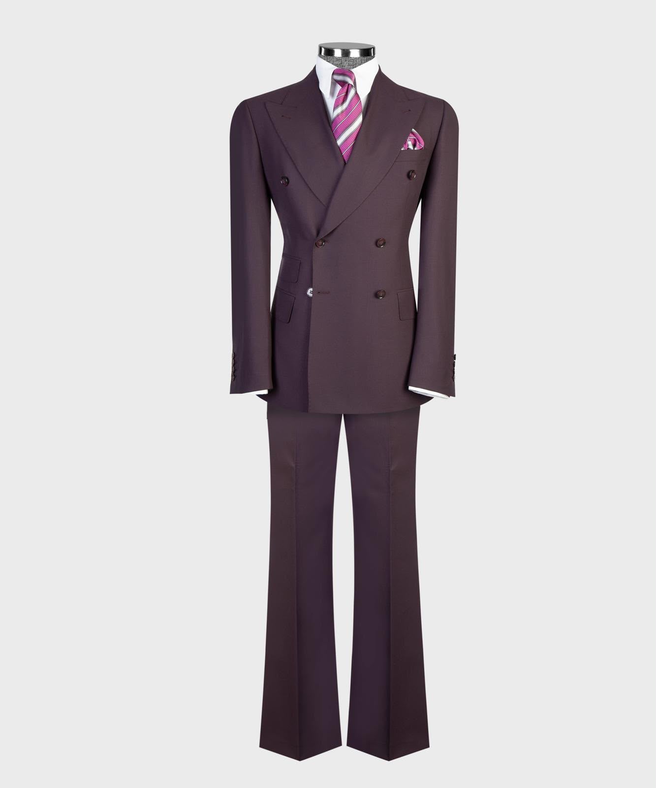 Men’s Luxury Double-Breasted Flared Suit Set – Blazer, Trousers, Tie & Pocket Square