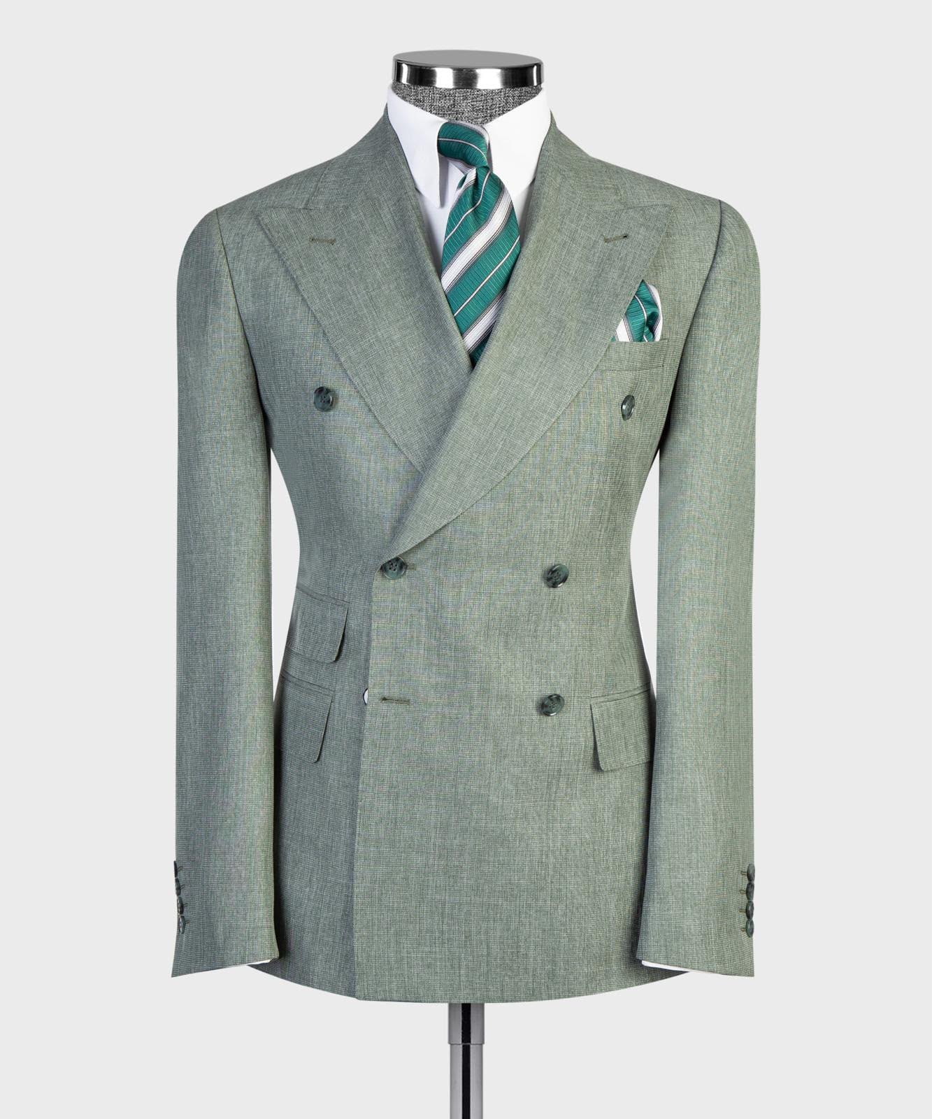 Men’s Luxury Double-Breasted Flared Suit Set – Blazer, Trousers, Tie & Pocket Square