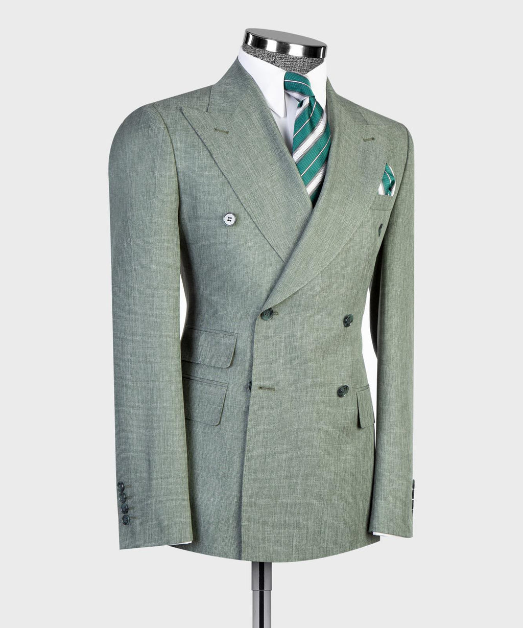 Men’s Luxury Double-Breasted Flared Suit Set – Blazer, Trousers, Tie & Pocket Square