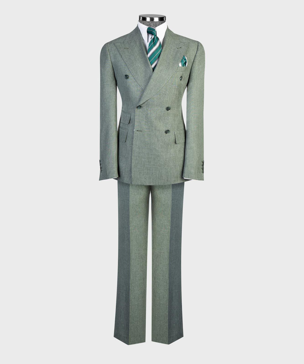 Men’s Luxury Double-Breasted Flared Suit Set – Blazer, Trousers, Tie & Pocket Square