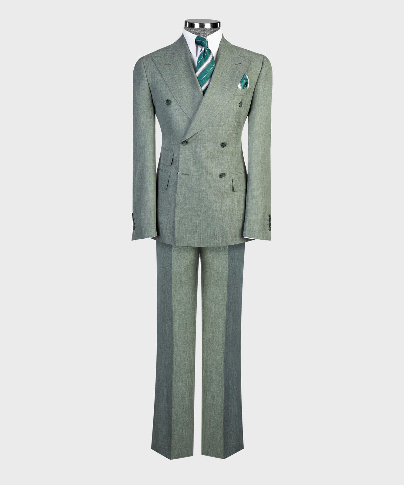 Men’s Luxury Double-Breasted Flared Suit Set – Blazer, Trousers, Tie & Pocket Square