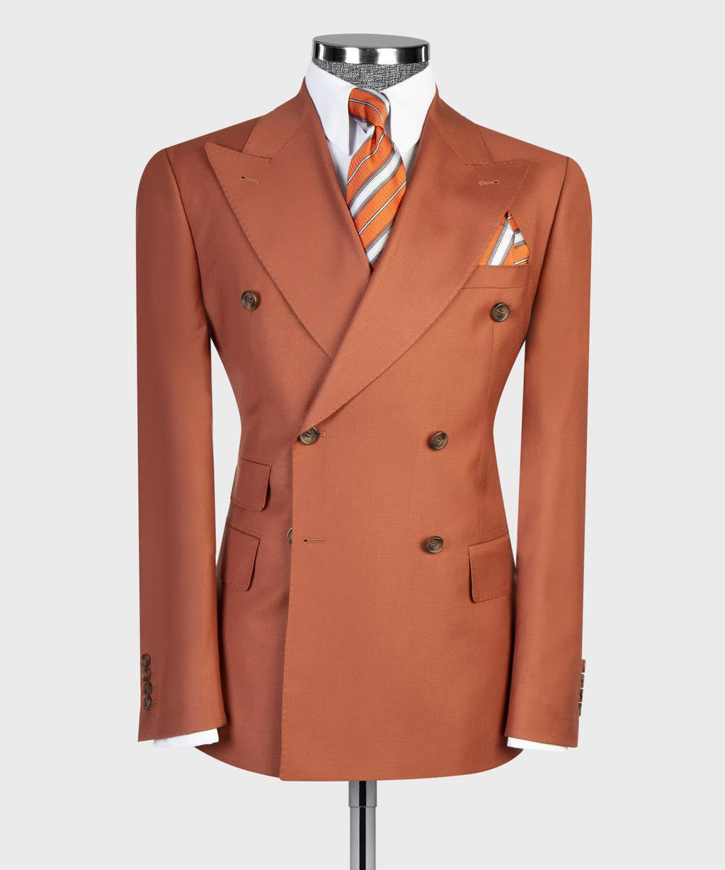 Men’s Luxury Double-Breasted Flared Suit Set – Blazer, Trousers, Tie & Pocket Square