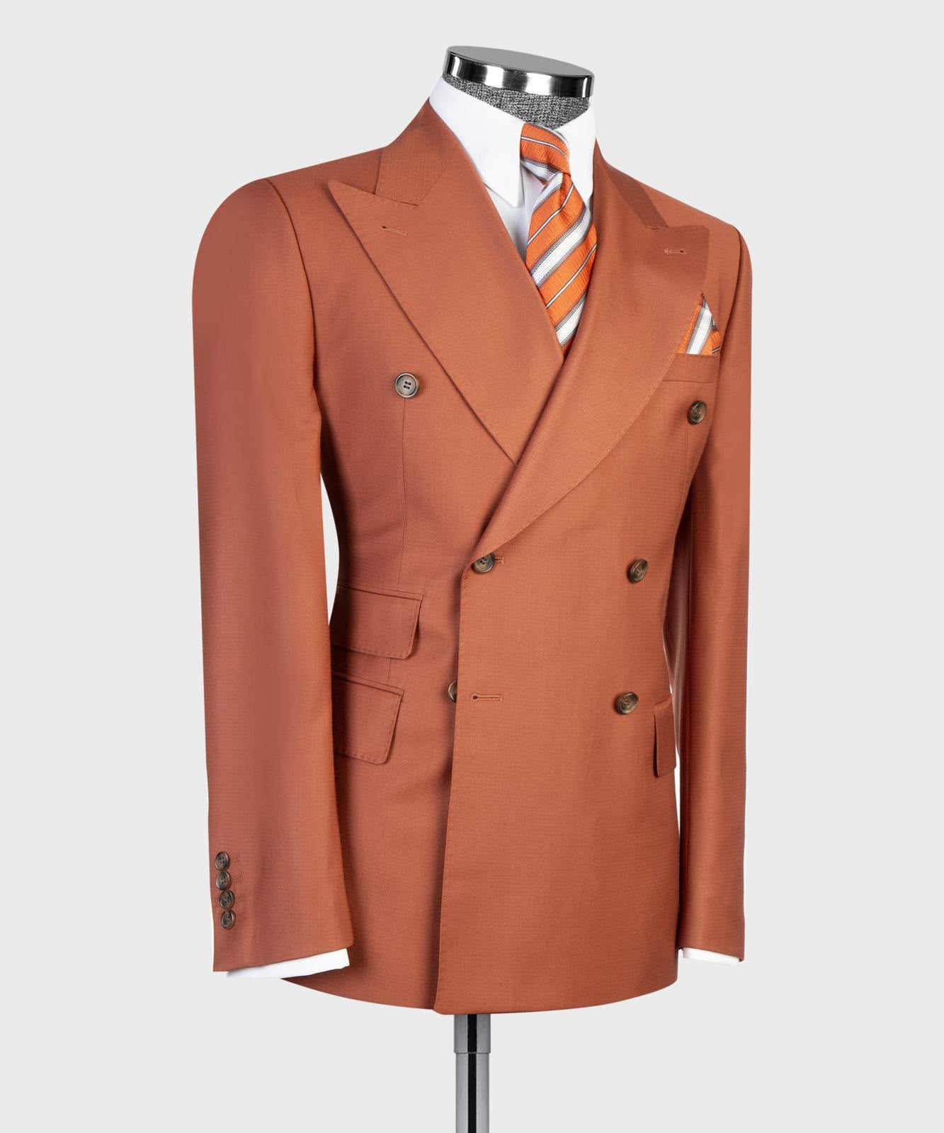 Men’s Luxury Double-Breasted Flared Suit Set – Blazer, Trousers, Tie & Pocket Square