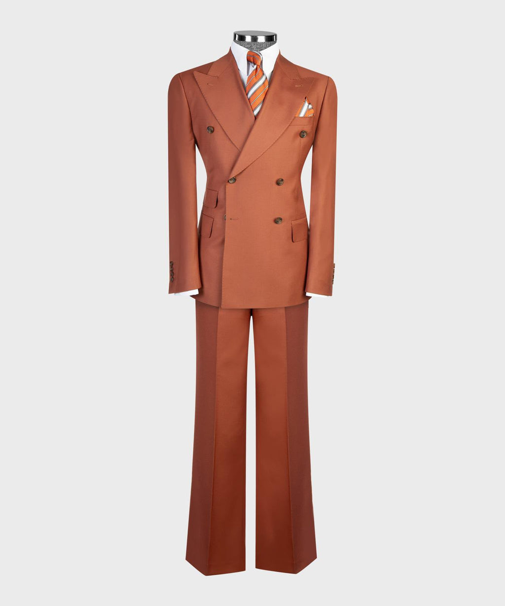 Men’s Luxury Double-Breasted Flared Suit Set – Blazer, Trousers, Tie & Pocket Square