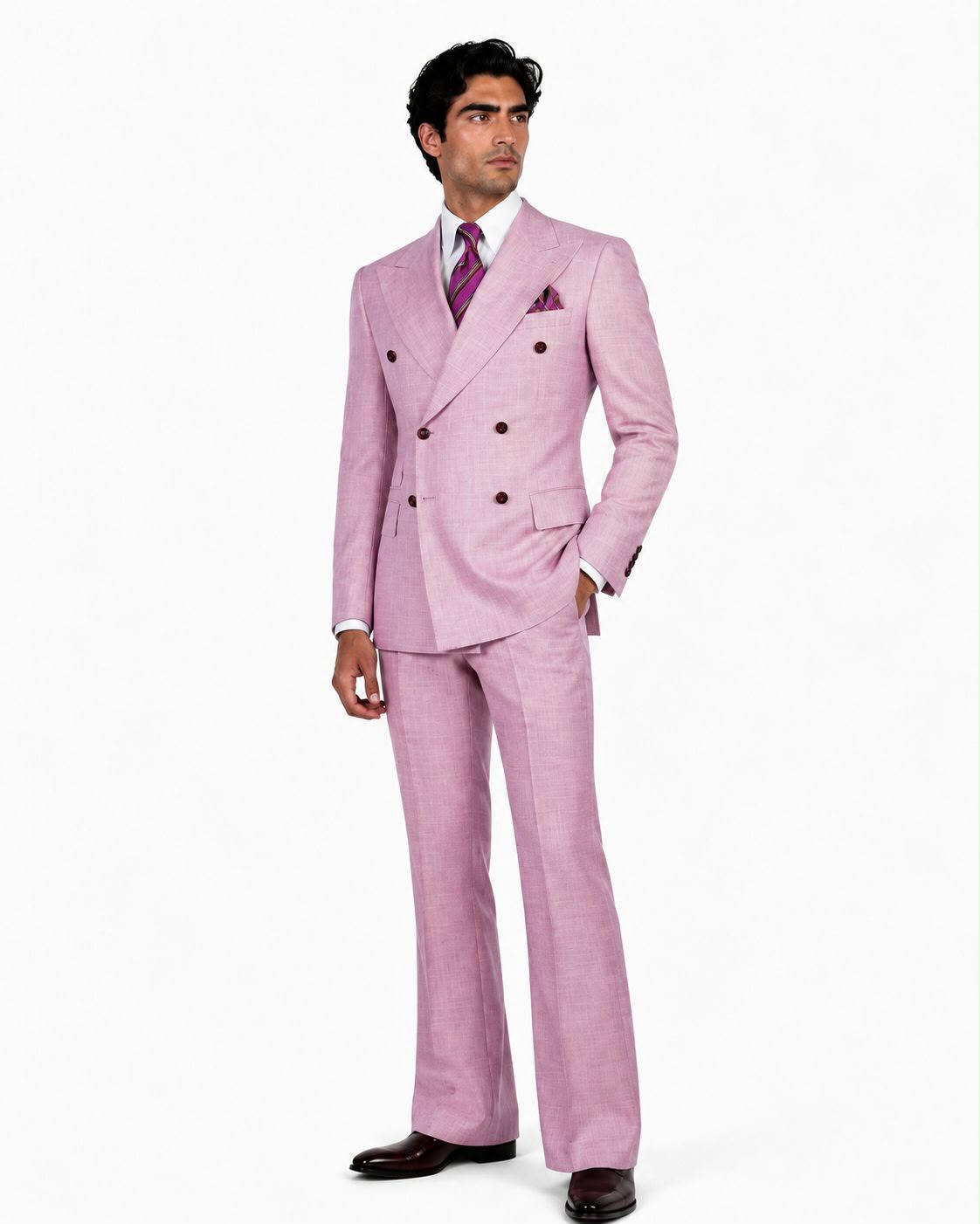Men’s Luxury Double-Breasted Flared Suit Set – Blazer, Trousers, Tie & Pocket Square