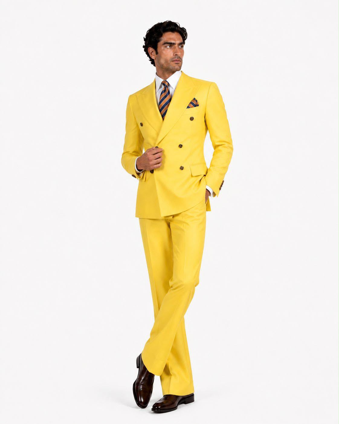 Men’s Luxury Double-Breasted Flared Suit Set – Blazer, Trousers, Tie & Pocket Square
