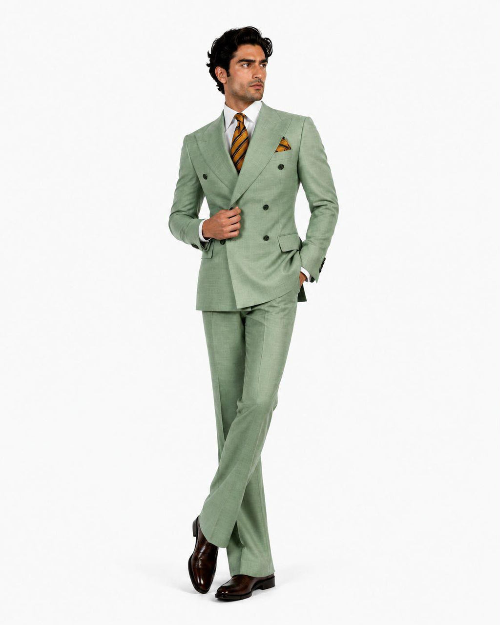 Men’s Luxury Double-Breasted Flared Suit Set – Blazer, Trousers, Tie & Pocket Square