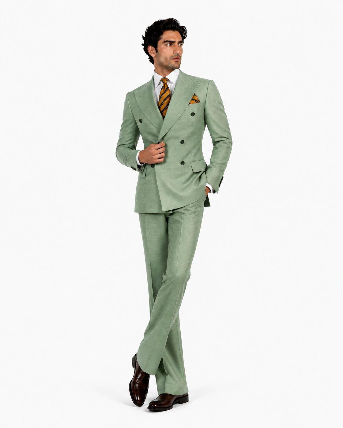 Men’s Luxury Double-Breasted Flared Suit Set – Blazer, Trousers, Tie & Pocket Square