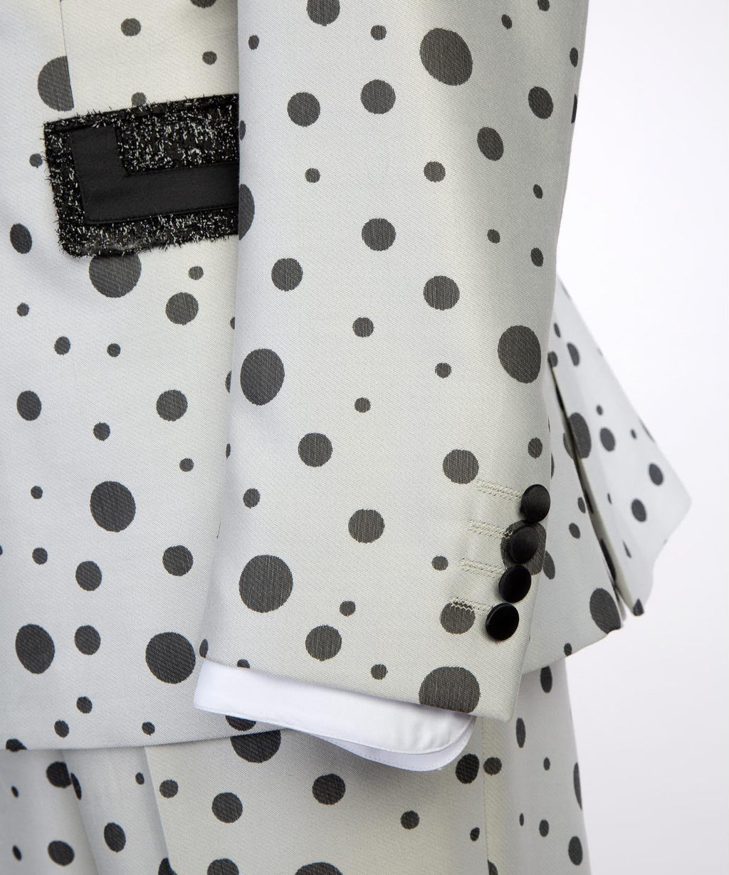 Men’s Luxury Polka Dot Tuxedo Suit Set – Blazer, Trousers & Bow Tie