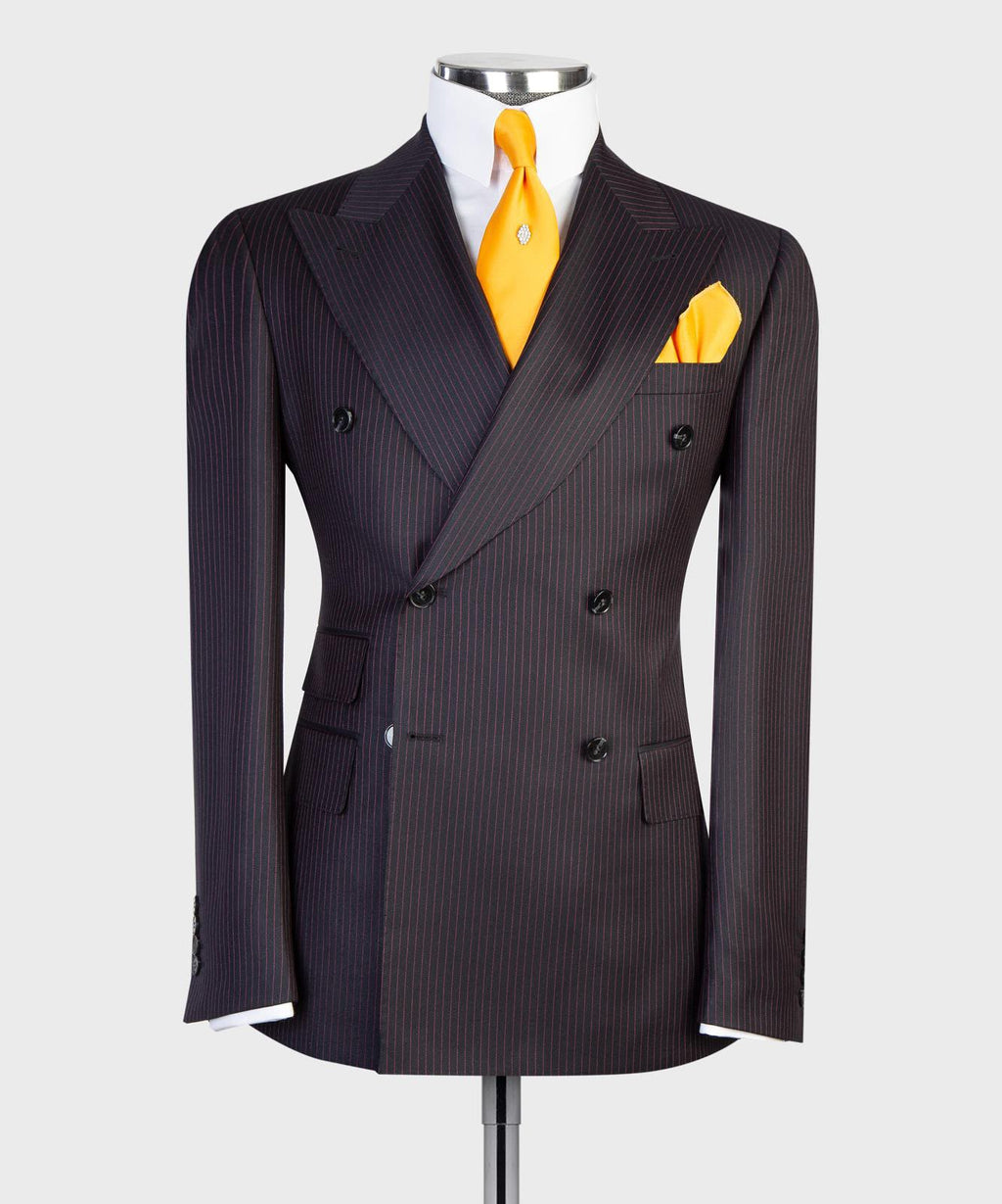 Men’s Luxury Double-Breasted Pinstripe Suit – Peak Lapel Formal Suit