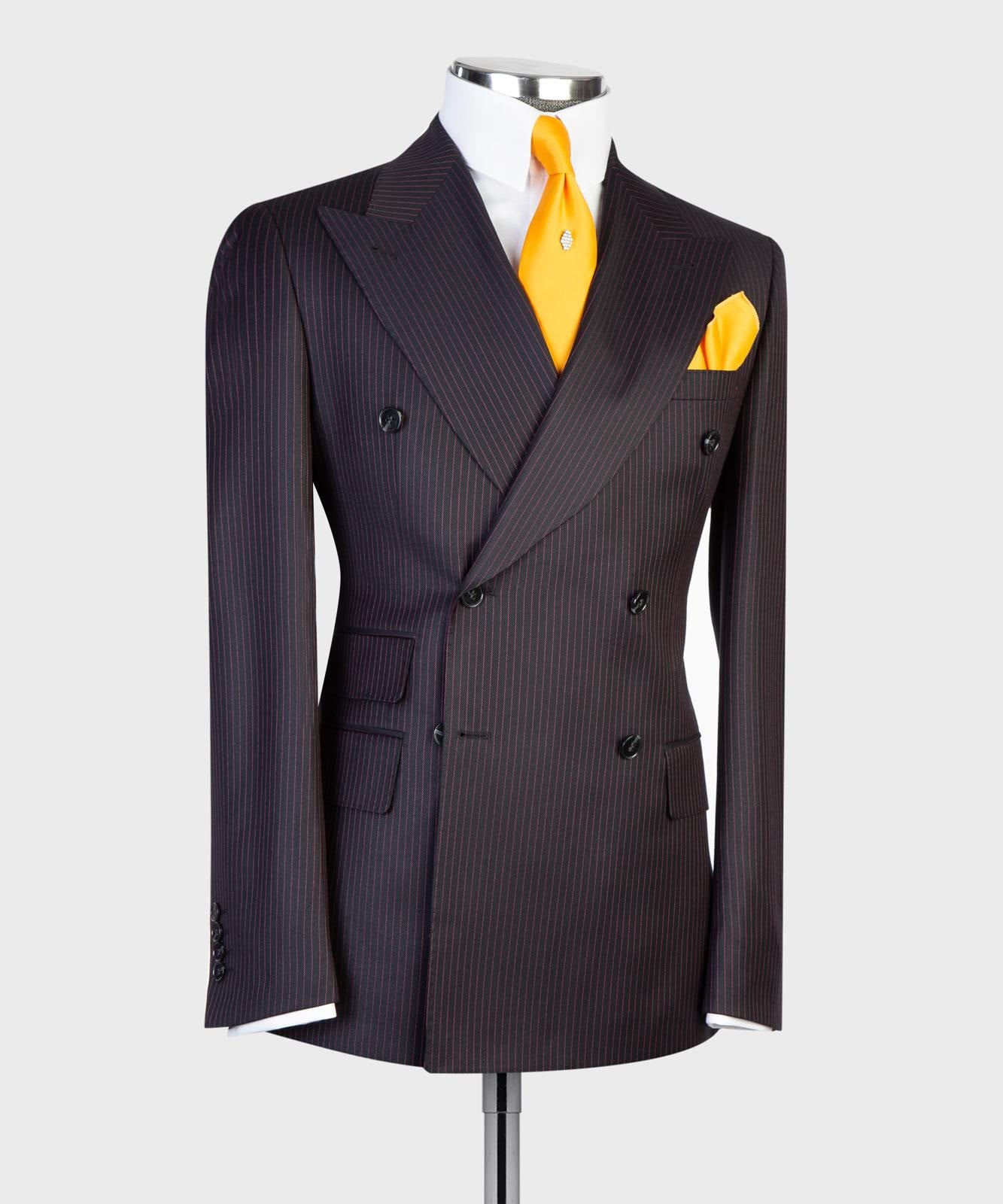 Men’s Luxury Double-Breasted Pinstripe Suit – Peak Lapel Formal Suit